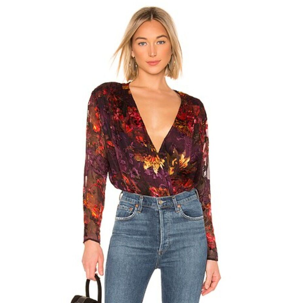 REVOLVE X ASTR the Label | Maren Bodysuit in Plum & Red Floral | M